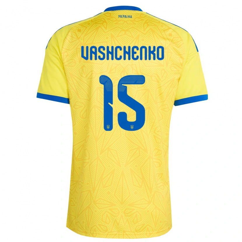 Danxen Mujer Camiseta Ucrania Daniil Vashchenko #15 Amarillo Azul 1ª Equipación 26-28 La Camisa México