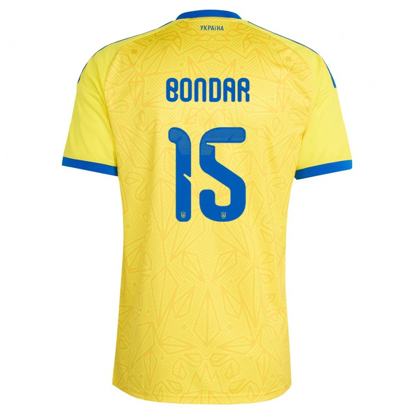 Danxen Mujer Camiseta Ucrania Nazar Bondar #15 Amarillo Azul 1ª Equipación 26-28 La Camisa México