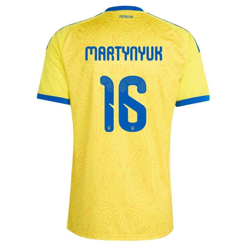 Danxen Mujer Camiseta Ucrania Oleksandr Martynyuk #16 Amarillo Azul 1ª Equipación 26-28 La Camisa México