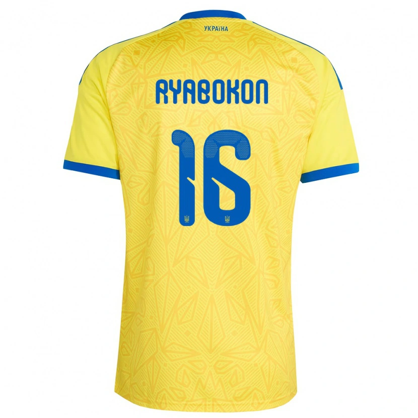 Danxen Mujer Camiseta Ucrania Yevgeniy Ryabokon #16 Amarillo Azul 1ª Equipación 26-28 La Camisa México