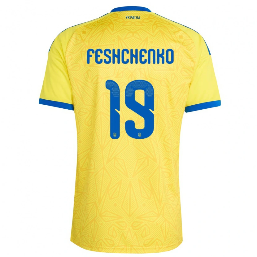 Danxen Mujer Camiseta Ucrania Oleksandr Feshchenko #19 Amarillo Azul 1ª Equipación 26-28 La Camisa México