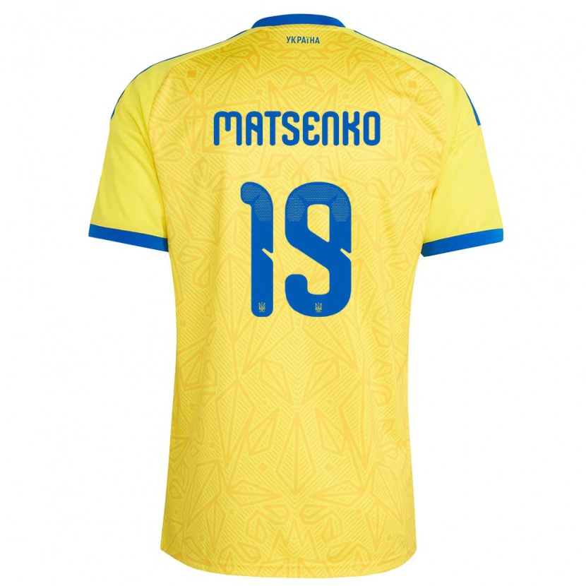 Danxen Mujer Camiseta Ucrania Yegor Matsenko #19 Amarillo Azul 1ª Equipación 26-28 La Camisa México