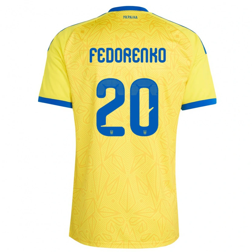 Danxen Mujer Camiseta Ucrania Arseniy Fedorenko #20 Amarillo Azul 1ª Equipación 26-28 La Camisa México