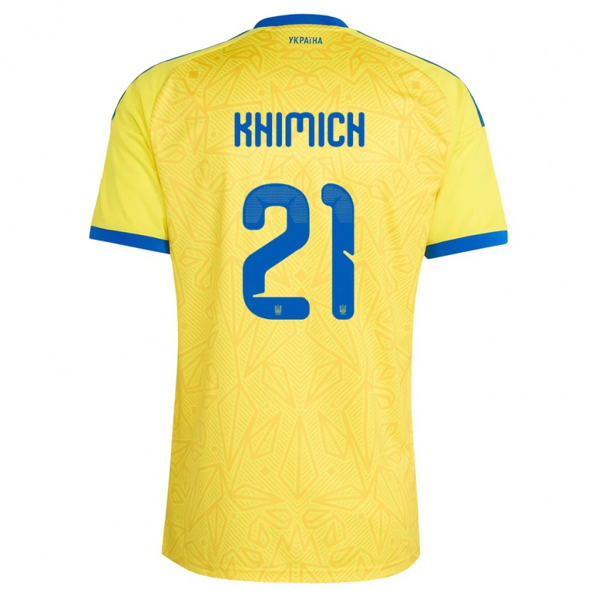 Danxen Mujer Camiseta Ucrania Tamila Khimich #21 Amarillo Azul 1ª Equipación 26-28 La Camisa México
