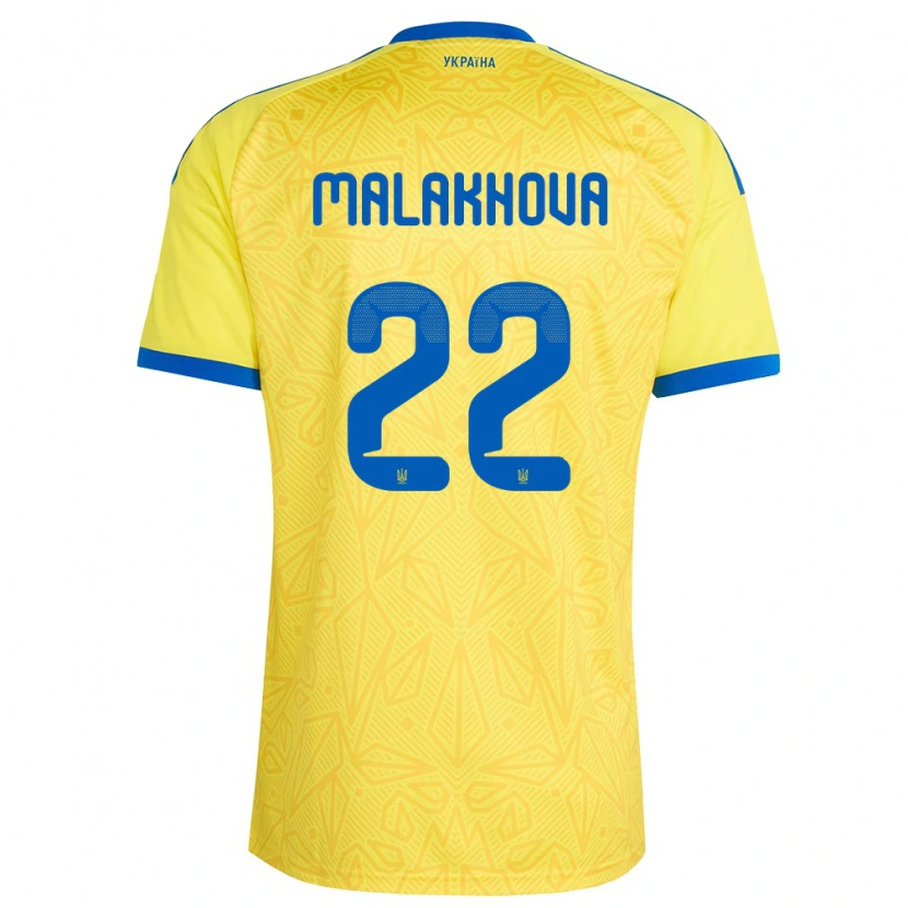 Danxen Mujer Camiseta Ucrania Yana Malakhova #22 Amarillo Azul 1ª Equipación 26-28 La Camisa México