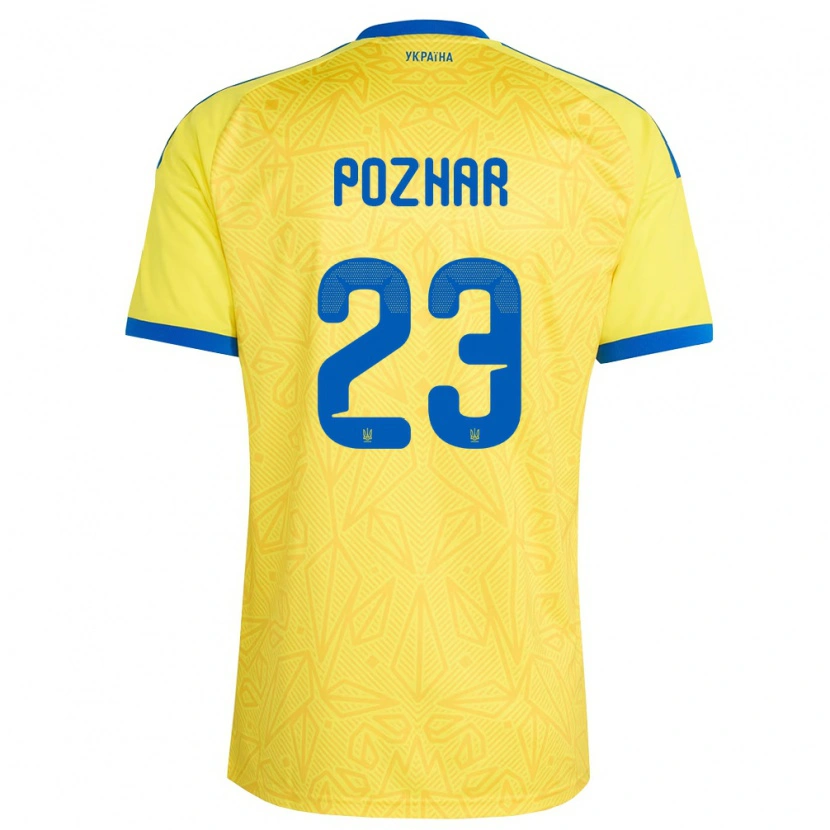 Danxen Mujer Camiseta Ucrania Dmytro Pozhar #23 Amarillo Azul 1ª Equipación 26-28 La Camisa México