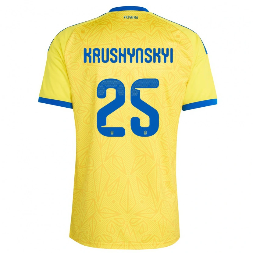 Danxen Mujer Camiseta Ucrania Borys Krushynskyi #25 Amarillo Azul 1ª Equipación 26-28 La Camisa México