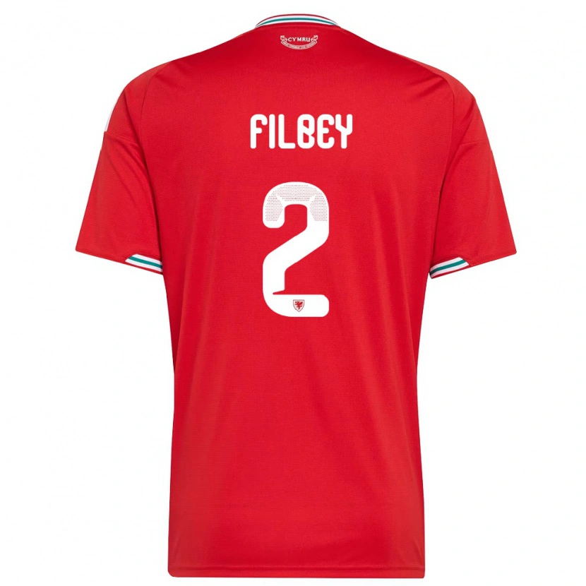 Danxen Mujer Camiseta Gales Anna Filbey #2 Rojo Blanco Verde 1ª Equipación 26-28 La Camisa México