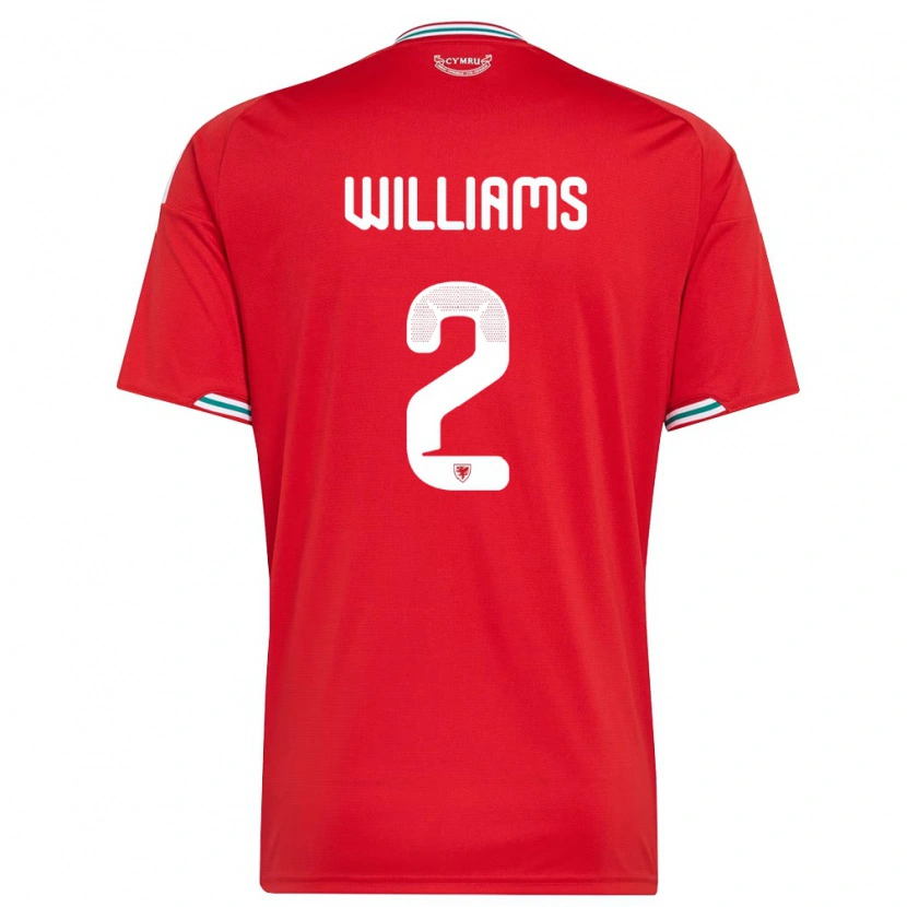 Danxen Mujer Camiseta Gales Morgan Williams #2 Rojo Blanco Verde 1ª Equipación 26-28 La Camisa México