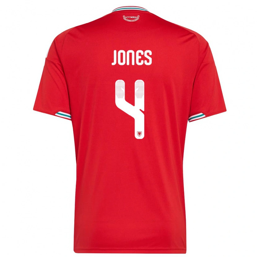 Danxen Mujer Camiseta Gales Iestyn Jones #4 Rojo Blanco Verde 1ª Equipación 26-28 La Camisa México