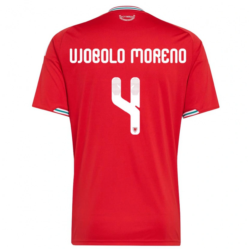Danxen Mujer Camiseta Gales Sergeant Moreno #4 Rojo Blanco Verde 1ª Equipación 26-28 La Camisa México