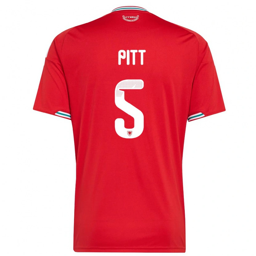 Danxen Mujer Camiseta Gales Theo Pitt #5 Rojo Blanco Verde 1ª Equipación 26-28 La Camisa México