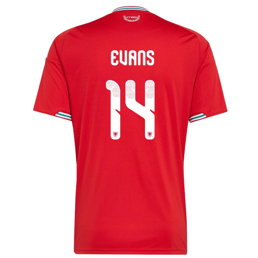 Danxen Mujer Camiseta Gales Louis Evans #14 Rojo Blanco Verde 1ª Equipación 26-28 La Camisa México