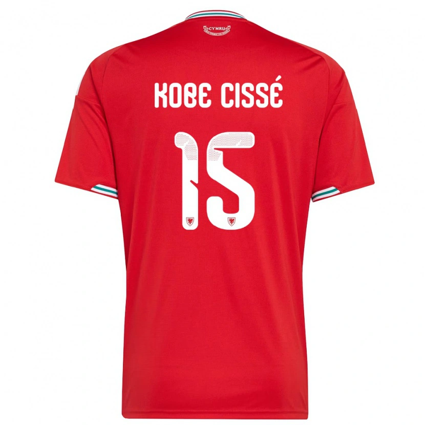 Danxen Mujer Camiseta Gales Prince Kobe Cissé #15 Rojo Blanco Verde 1ª Equipación 26-28 La Camisa México