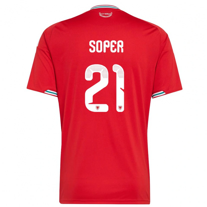 Danxen Mujer Camiseta Gales Poppy Soper #21 Rojo Blanco Verde 1ª Equipación 26-28 La Camisa México
