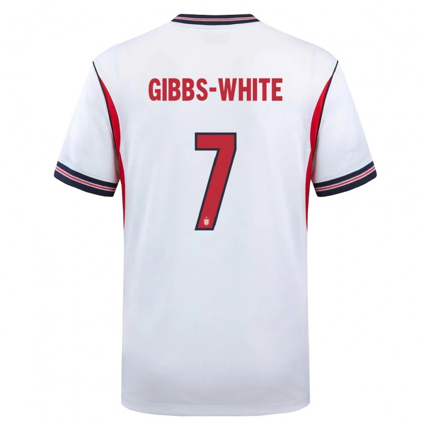 Danxen Mujer Camiseta Inglaterra Morgan Gibbs-White #7 Blanco Marino Rojo 1ª Equipación 26-28 La Camisa México