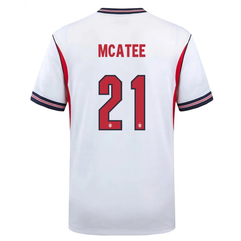 Danxen Mujer Camiseta Inglaterra James Mcatee #21 Blanco Marino Rojo 1ª Equipación 26-28 La Camisa México