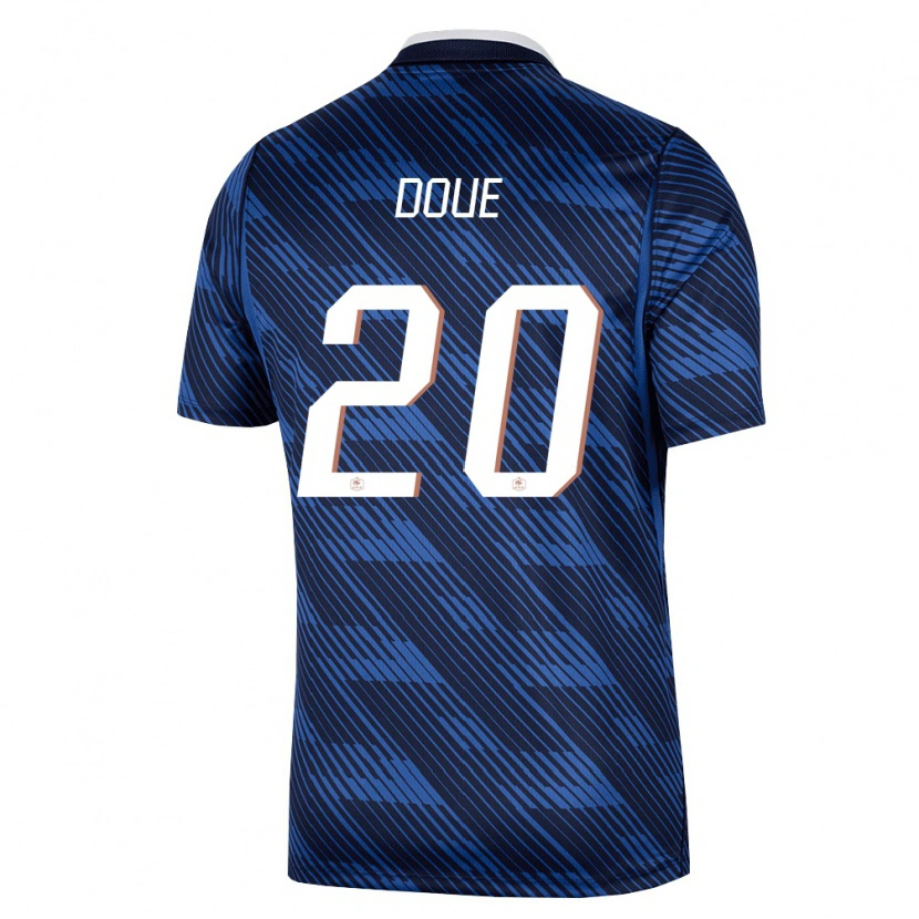 Danxen Mujer Camiseta Francia Désiré Doué #20 Marino Azul Blanco 1ª Equipación 26-28 La Camisa México