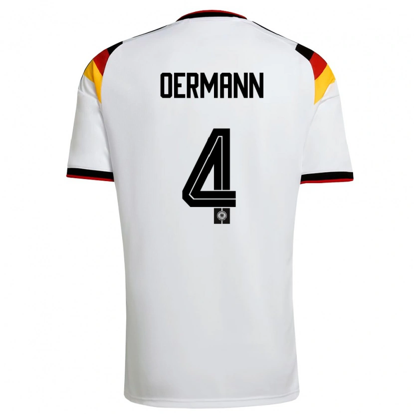 Danxen Mujer Camiseta Alemania Tim Oermann #4 Blanco Negro Rojo 1ª Equipación 26-28 La Camisa México