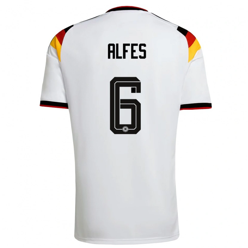 Danxen Mujer Camiseta Alemania Konrad Alfes #6 Blanco Negro Rojo 1ª Equipación 26-28 La Camisa México