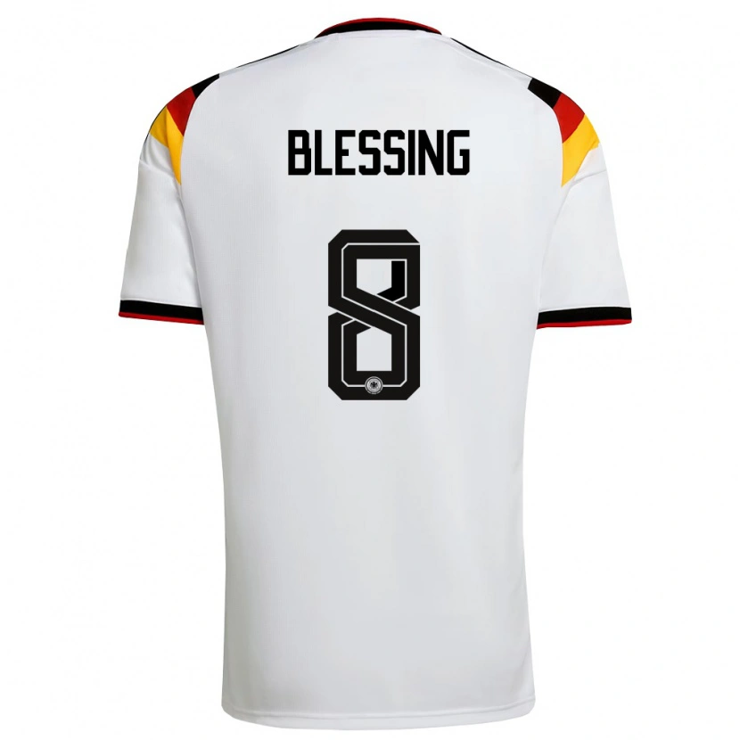 Danxen Mujer Camiseta Alemania Èlisée Blessing #8 Blanco Negro Rojo 1ª Equipación 26-28 La Camisa México