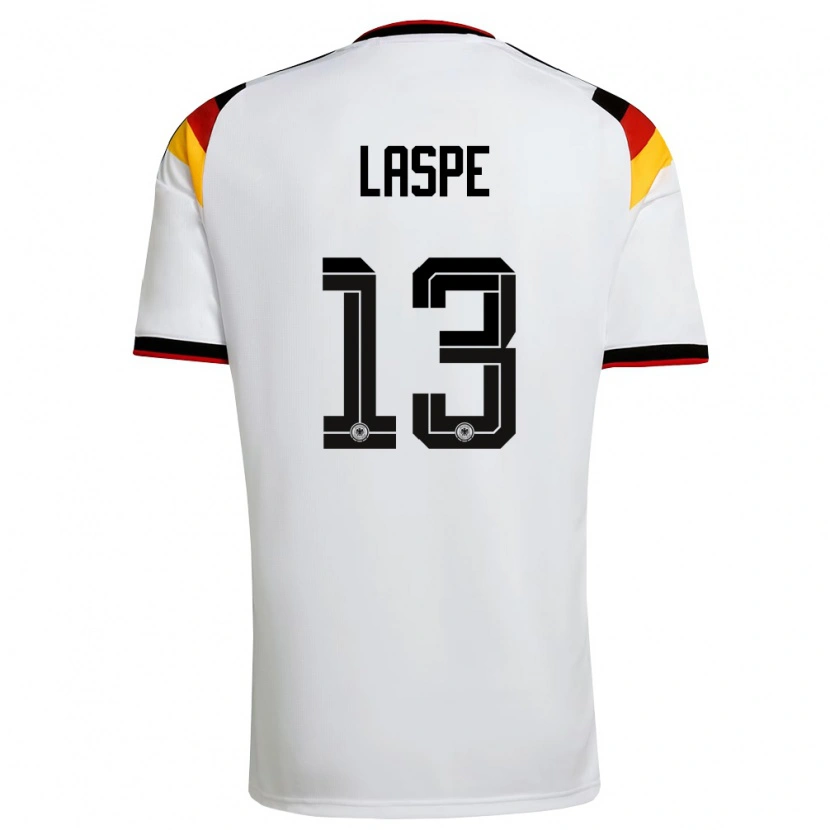 Danxen Mujer Camiseta Alemania Hannes Laspe #13 Blanco Negro Rojo 1ª Equipación 26-28 La Camisa México