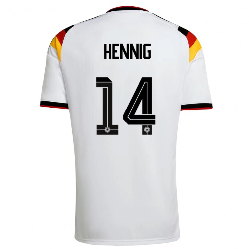 Danxen Mujer Camiseta Alemania Maximilian Hennig #14 Blanco Negro Rojo 1ª Equipación 26-28 La Camisa México