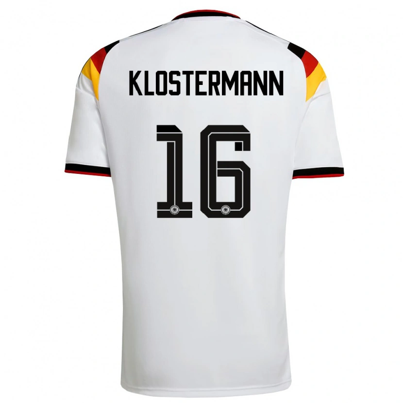 Danxen Mujer Camiseta Alemania Lukas Klostermann #16 Blanco Negro Rojo 1ª Equipación 26-28 La Camisa México