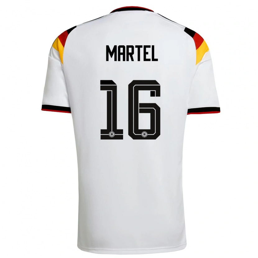 Danxen Mujer Camiseta Alemania Eric Martel #16 Blanco Negro Rojo 1ª Equipación 26-28 La Camisa México