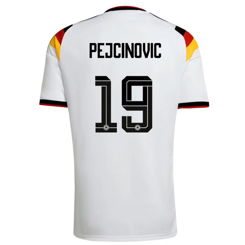 Danxen Mujer Camiseta Alemania Dzenan Pejcinovic #19 Blanco Negro Rojo 1ª Equipación 26-28 La Camisa México