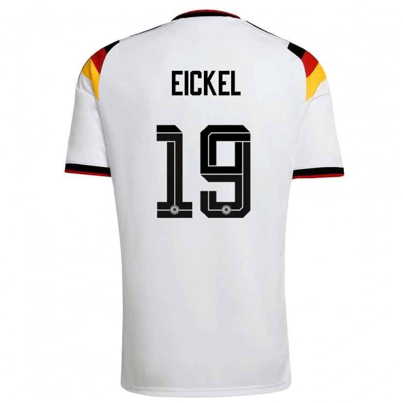 Danxen Mujer Camiseta Alemania Lasse Eickel #19 Blanco Negro Rojo 1ª Equipación 26-28 La Camisa México