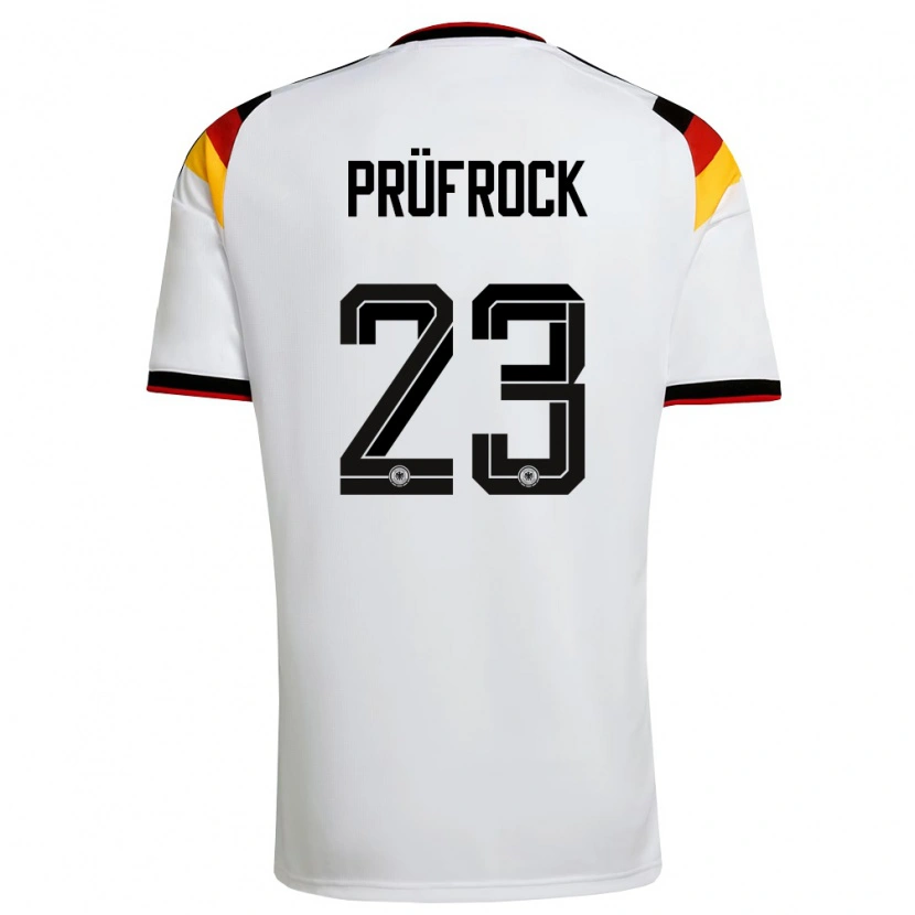 Danxen Mujer Camiseta Alemania Silas Prüfrock #23 Blanco Negro Rojo 1ª Equipación 26-28 La Camisa México