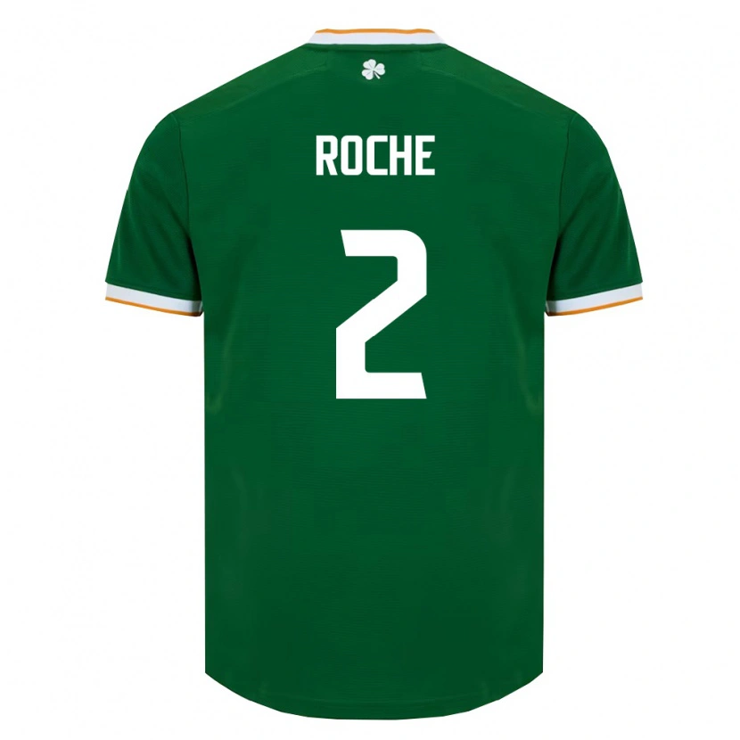 Danxen Mujer Camiseta Irlanda James Roche #2 Verde Oscuro Blanco 1ª Equipación 26-28 La Camisa México