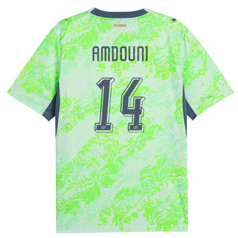 Danxen Mujer Camiseta Suiza Mohamed Zeki Amdouni #14 Verde Marino 2ª Equipación 26-28 La Camisa México