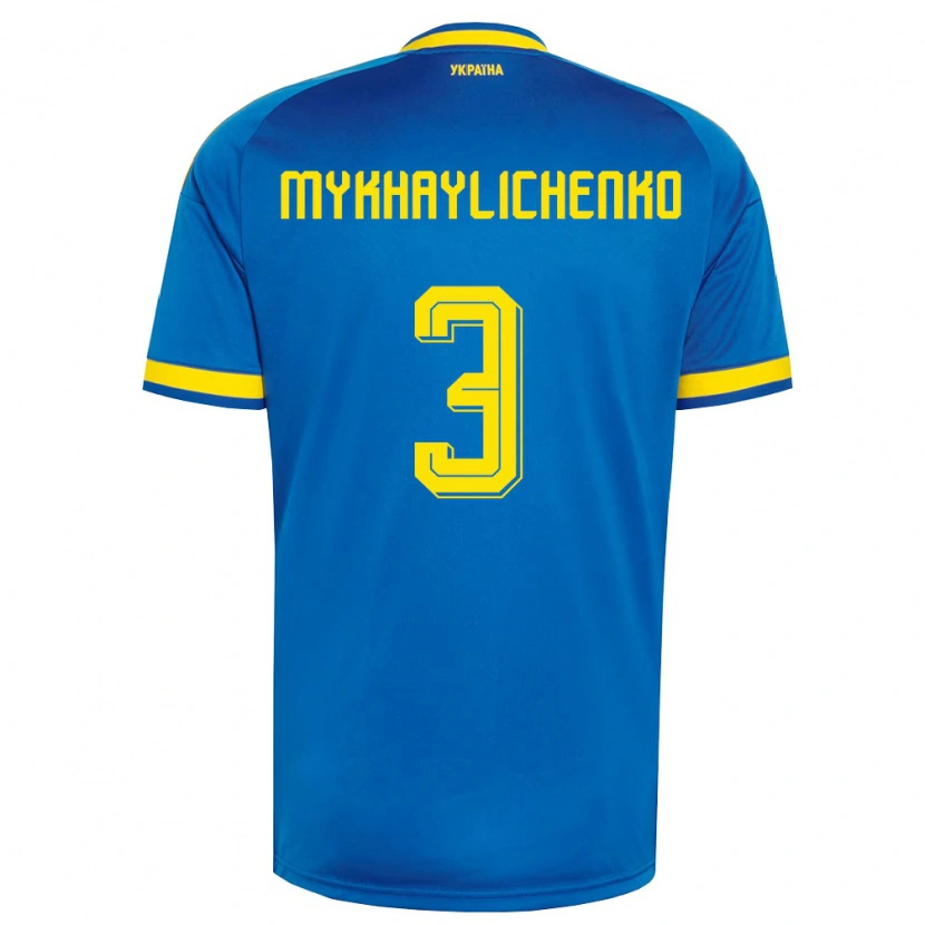 Danxen Mujer Camiseta Ucrania Bogdan Mykhaylichenko #3 Azul Amarillo Marino 2ª Equipación 26-28 La Camisa México