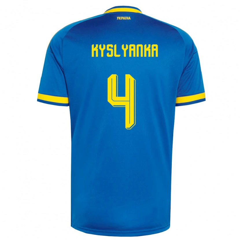 Danxen Mujer Camiseta Ucrania Kostyantyn Kyslyanka #4 Azul Amarillo Marino 2ª Equipación 26-28 La Camisa México