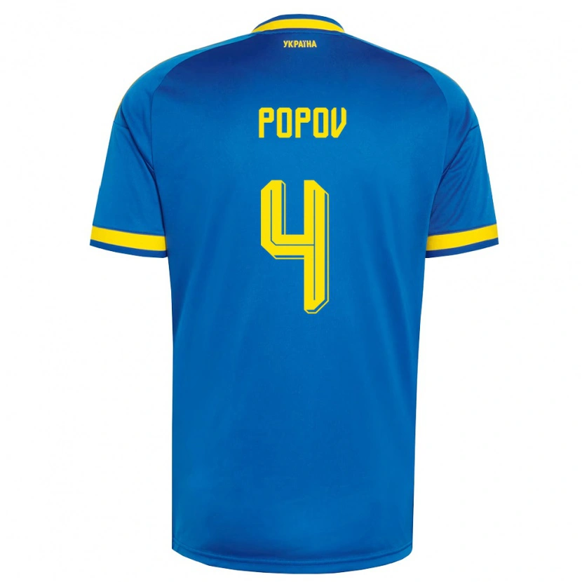 Danxen Mujer Camiseta Ucrania Denys Popov #4 Azul Amarillo Marino 2ª Equipación 26-28 La Camisa México