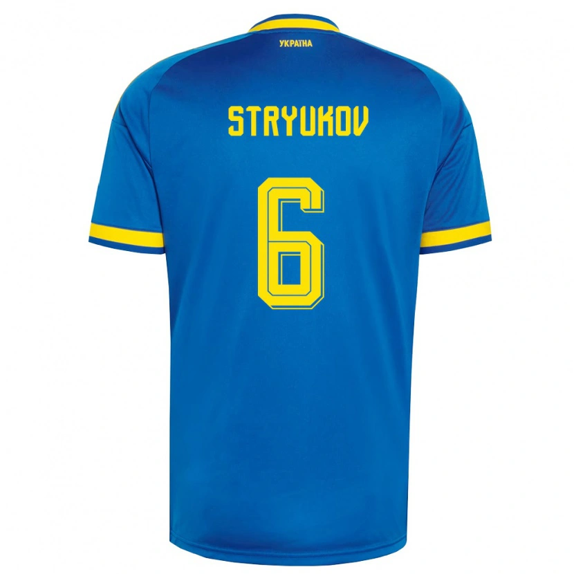 Danxen Mujer Camiseta Ucrania Maksym Stryukov #6 Azul Amarillo Marino 2ª Equipación 26-28 La Camisa México