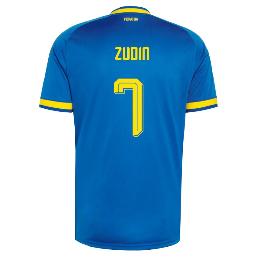 Danxen Mujer Camiseta Ucrania Dmytro Zudin #7 Azul Amarillo Marino 2ª Equipación 26-28 La Camisa México