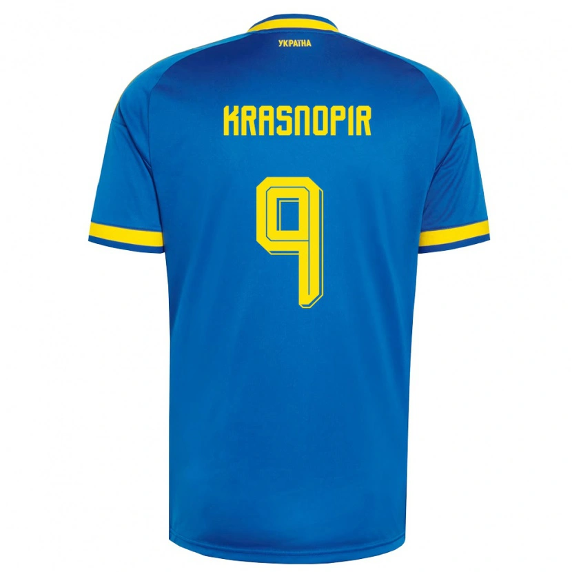 Danxen Mujer Camiseta Ucrania Igor Krasnopir #9 Azul Amarillo Marino 2ª Equipación 26-28 La Camisa México