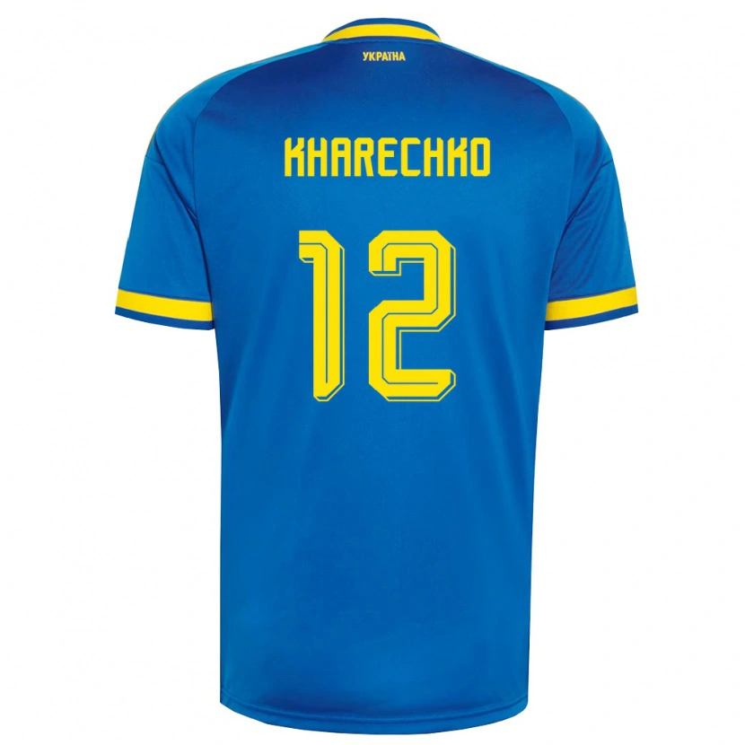 Danxen Mujer Camiseta Ucrania Oleksandr Kharechko #12 Azul Amarillo Marino 2ª Equipación 26-28 La Camisa México