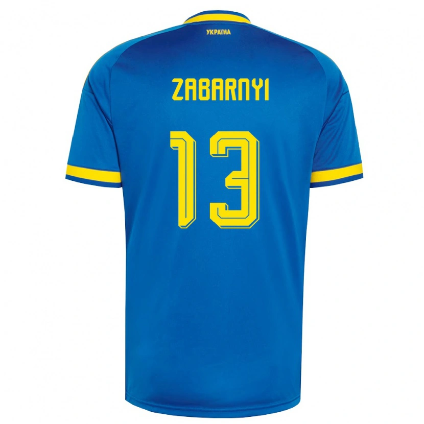 Danxen Mujer Camiseta Ucrania Ilya Zabarnyi #13 Azul Amarillo Marino 2ª Equipación 26-28 La Camisa México