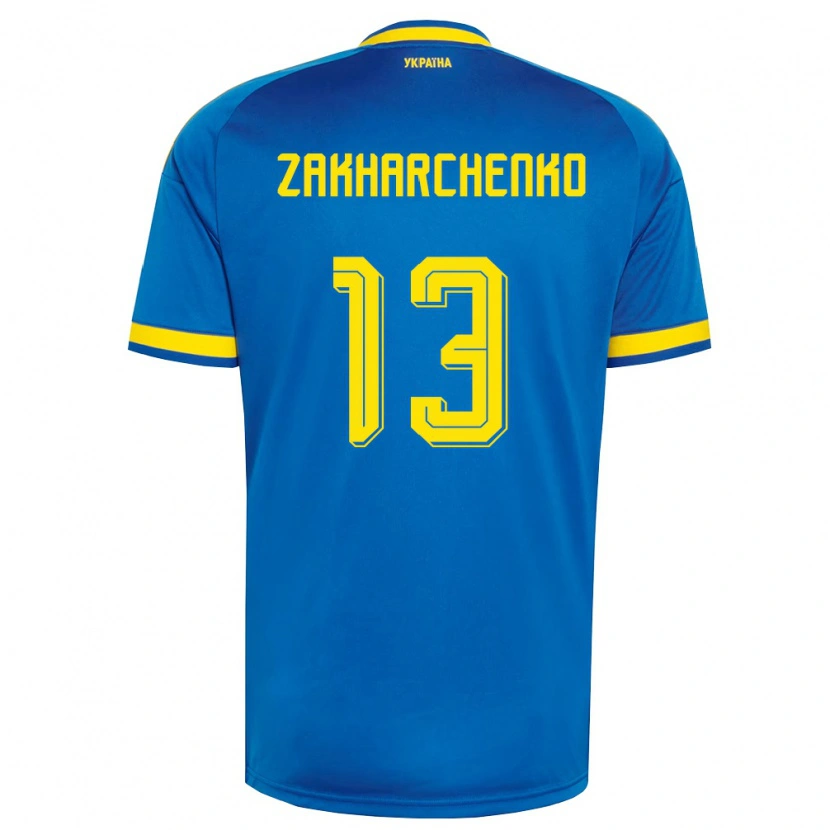 Danxen Mujer Camiseta Ucrania Vladyslav Zakharchenko #13 Azul Amarillo Marino 2ª Equipación 26-28 La Camisa México