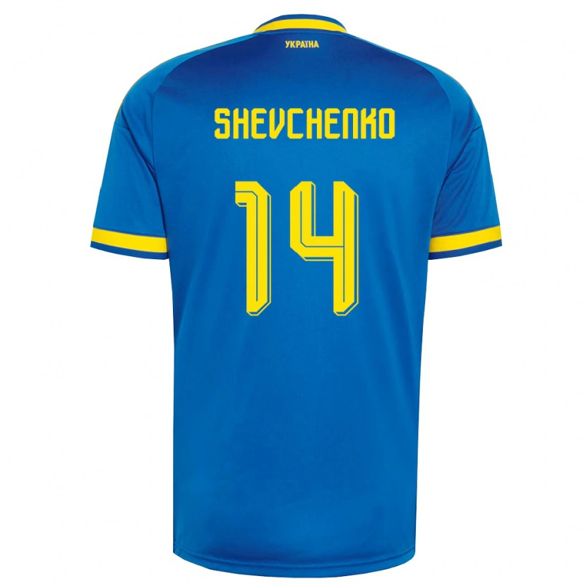 Danxen Mujer Camiseta Ucrania Kristian Shevchenko #14 Azul Amarillo Marino 2ª Equipación 26-28 La Camisa México