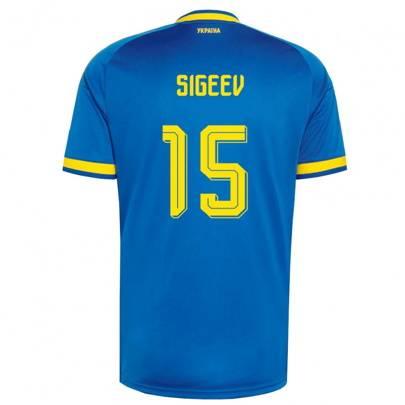 Danxen Mujer Camiseta Ucrania Kyrylo Sigeev #15 Azul Amarillo Marino 2ª Equipación 26-28 La Camisa México