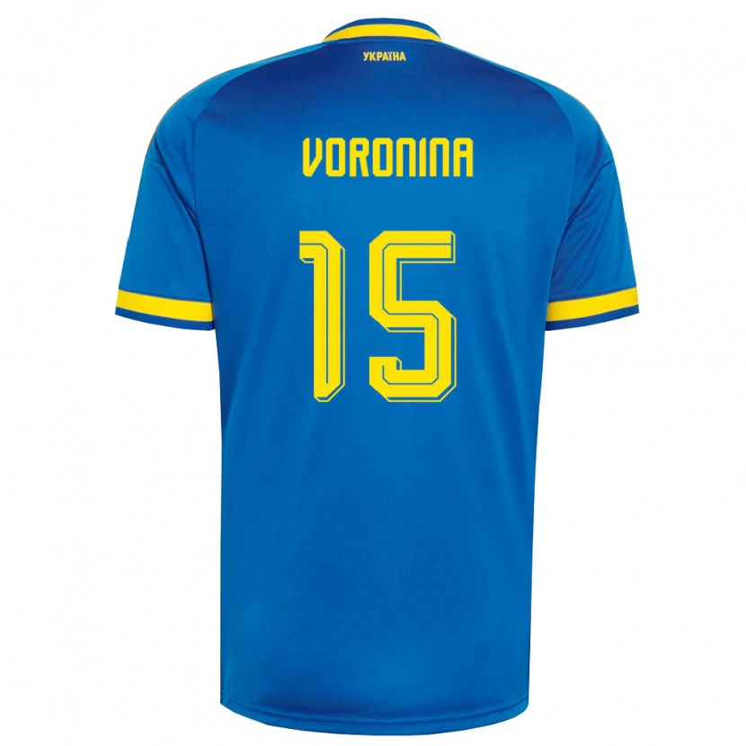 Danxen Mujer Camiseta Ucrania Anastasiya Voronina #15 Azul Amarillo Marino 2ª Equipación 26-28 La Camisa México