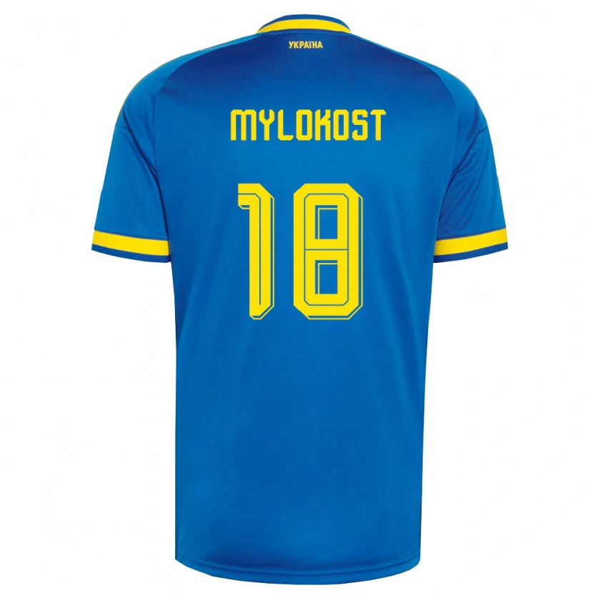 Danxen Mujer Camiseta Ucrania Yaroslav Mylokost #18 Azul Amarillo Marino 2ª Equipación 26-28 La Camisa México