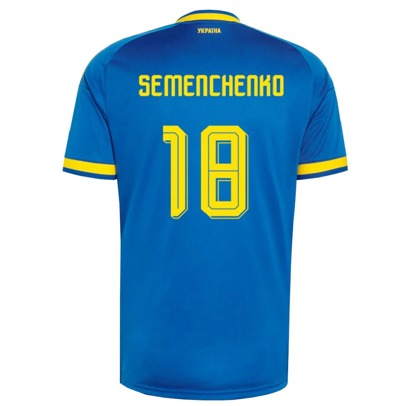 Danxen Mujer Camiseta Ucrania Arseniy Semenchenko #18 Azul Amarillo Marino 2ª Equipación 26-28 La Camisa México