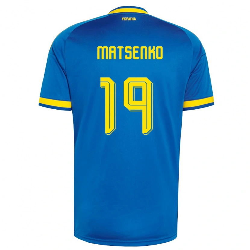 Danxen Mujer Camiseta Ucrania Yegor Matsenko #19 Azul Amarillo Marino 2ª Equipación 26-28 La Camisa México