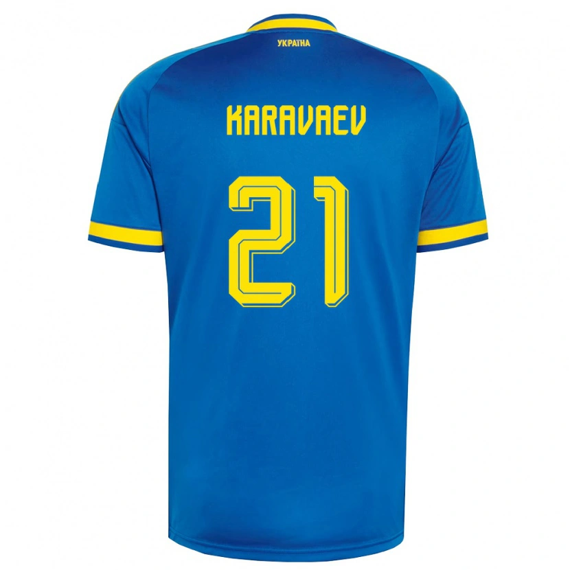 Danxen Mujer Camiseta Ucrania Oleksandr Karavaev #21 Azul Amarillo Marino 2ª Equipación 26-28 La Camisa México